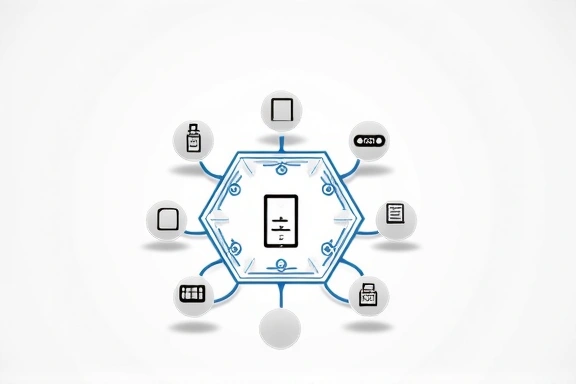 A graphic illustrating a flexible, modular system with interconnected components, representing scalability and customization.