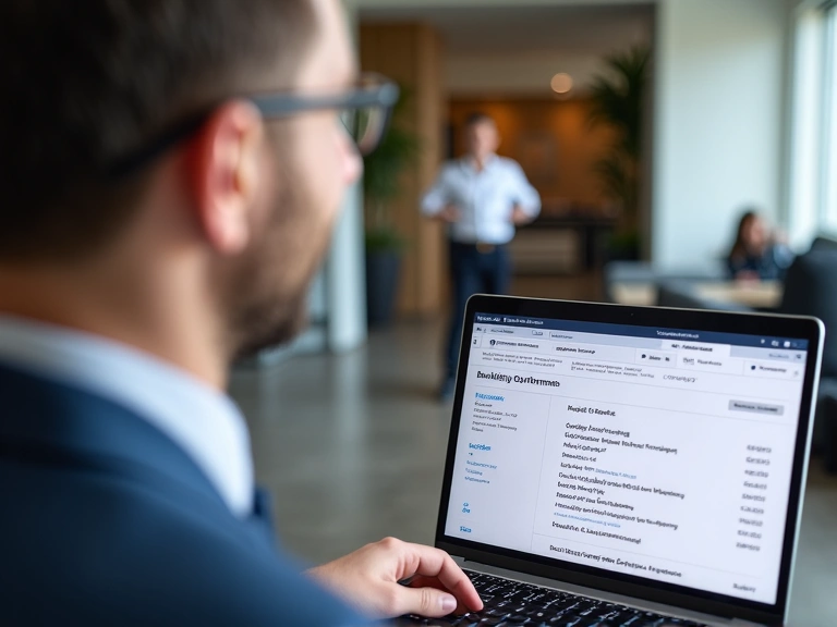 A person happily looking at a laptop screen showing a successful booking confirmation, symbolizing increased revenue and guest satisfaction for a hotel owner.