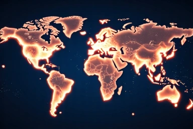 Global map with interconnected points, representing increased visibility