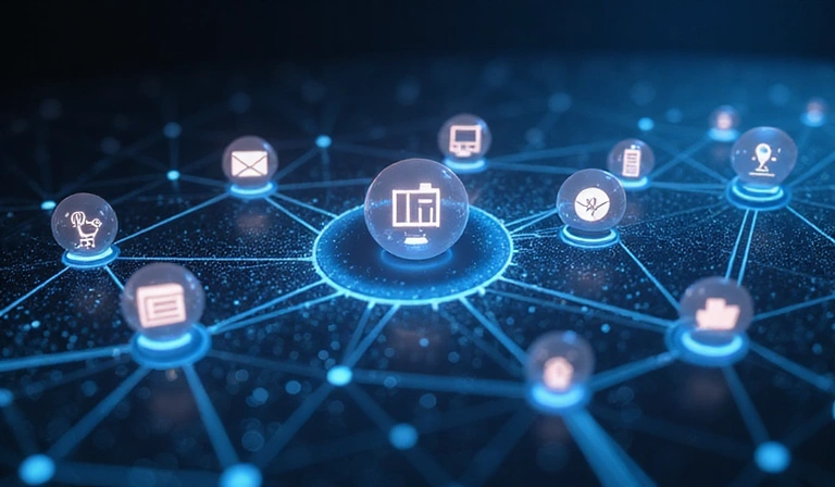 Interconnected digital icons representing seamless software integration