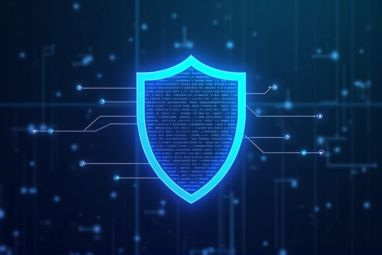 Cybersecurity shield protecting digital data
